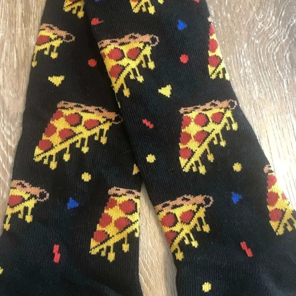 Sock it to me Juniors youth Kids Pizza party knee high Socks black 🍕